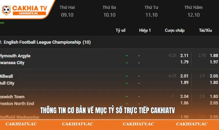 Thông tin cơ bản về mục tỷ số trực tiếp CAKHIATV